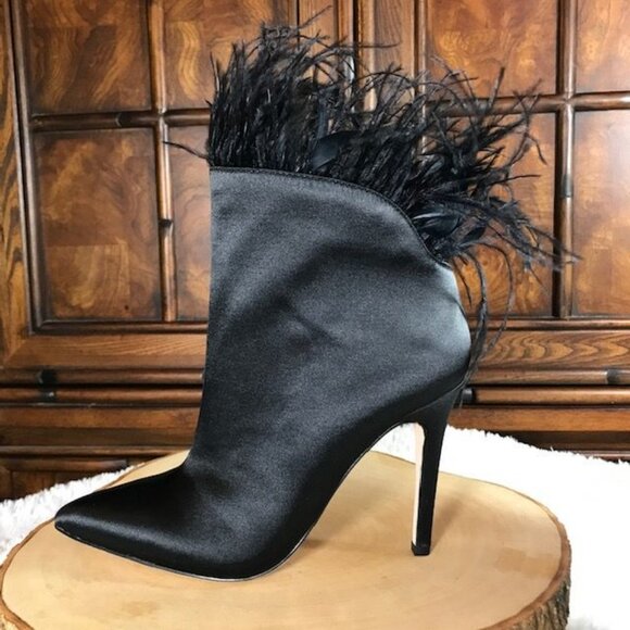 Jessica Simpson Prixey Feather Black Matte Satin Heeled Bootie - Picture 8 of 11